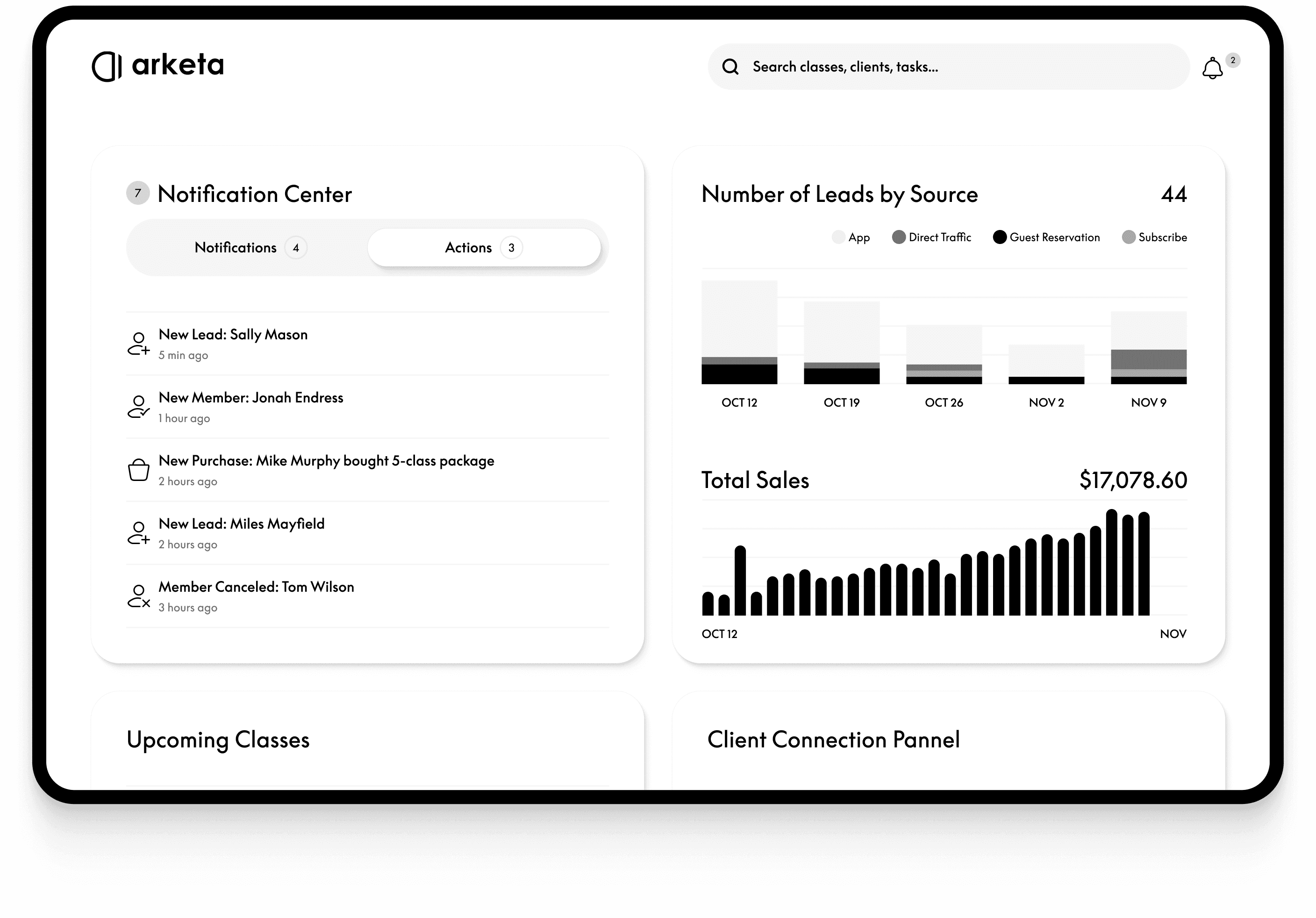 Arketa dashboard on iPad